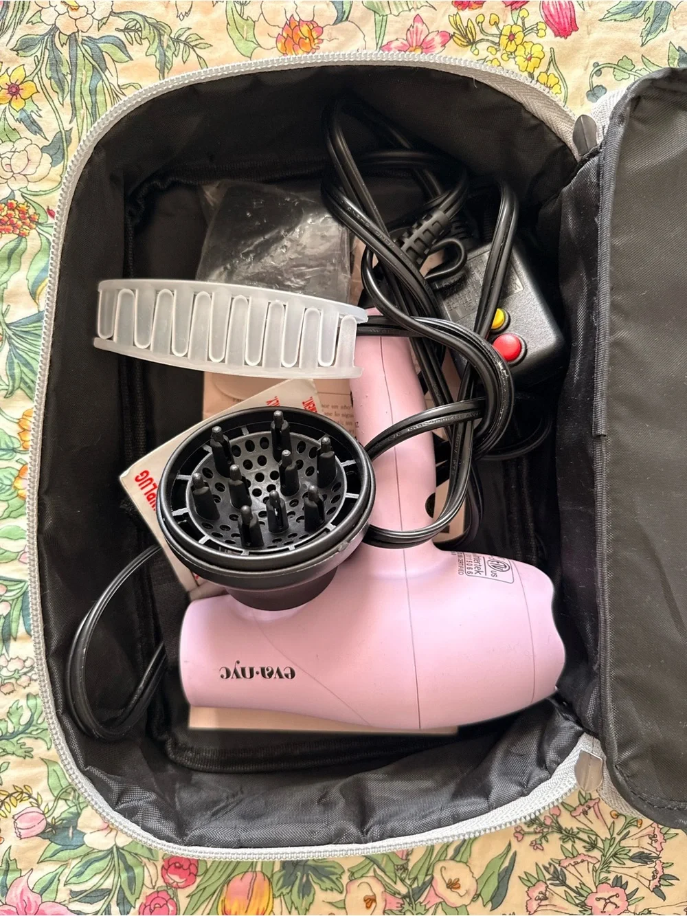 Eva NYC Lavender Travel Mini Hair Dryer with Diffuser and Holographic Case